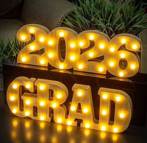 Graduation Decorations 2026-2 LED Long Marquee Light Up Letters 'Grad 2026' - Class of 2026 Graduation Party Decorations Sign for Kindergarten High School College Decor Table Centerpieces Ornaments | Amazon (US)