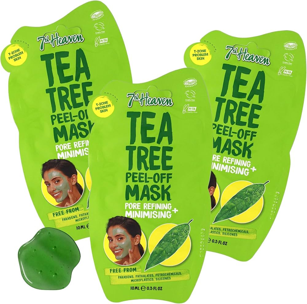 7th Heaven Tea Tree Easy Peel-Off Face Mask, Parabens Free, Green, 3-Pack of 0.3 Fl Oz each, 3 Sa... | Amazon (US)