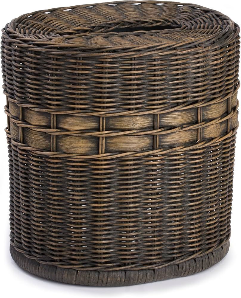 The Basket Lady Drop-in Oval Wicker Waste Basket with Removable Metal Liner, Antique Walnut Brown... | Amazon (US)