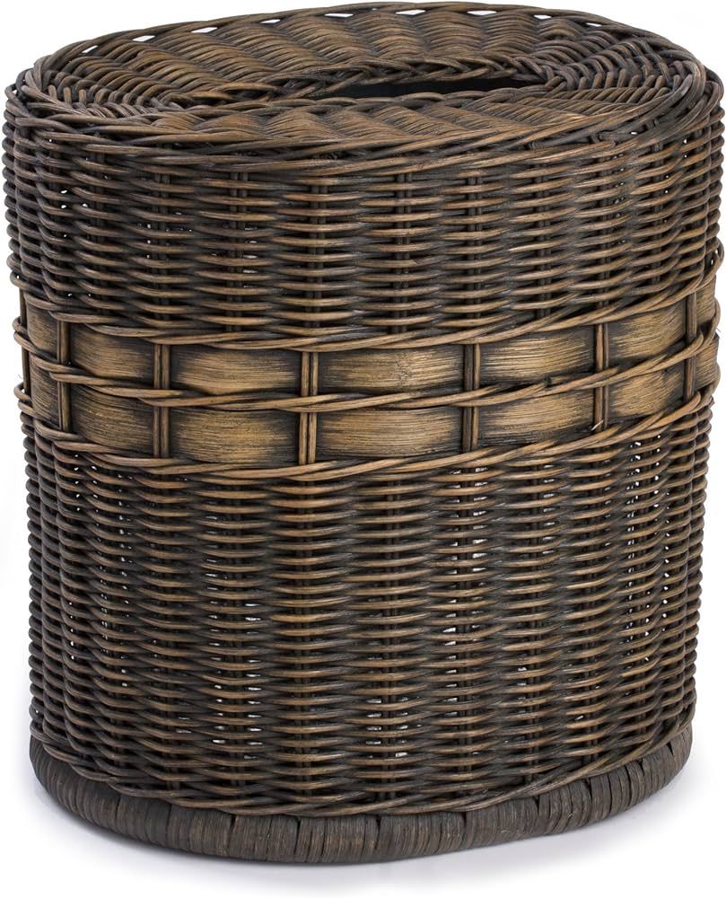 The Basket Lady Drop-in Oval Wicker Waste Basket with Removable Metal Liner, Antique Walnut Brown... | Amazon (US)