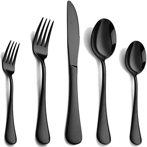 Black Silverware Set 20 Piece, Stainless Steel Flatware Set for 4, Cutlery Utensils Set Include K... | Amazon (US)