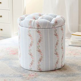 LoveShackFancy Tufted Round Storage Ottoman | Pottery Barn Teen