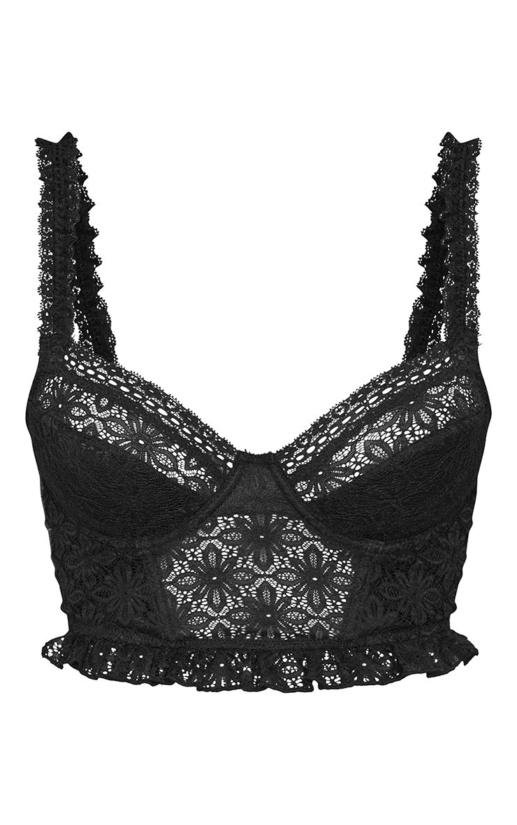 Black Lace Hook And Eye Detail Crop Corset | PrettyLittleThing US