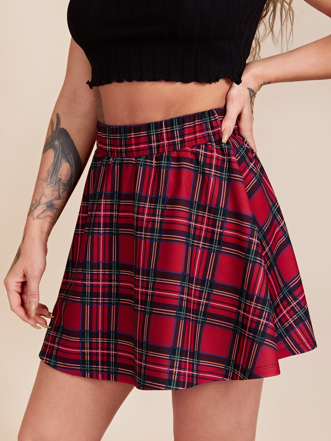 SHEIN BAE Tartan Skater Skirt | SHEIN