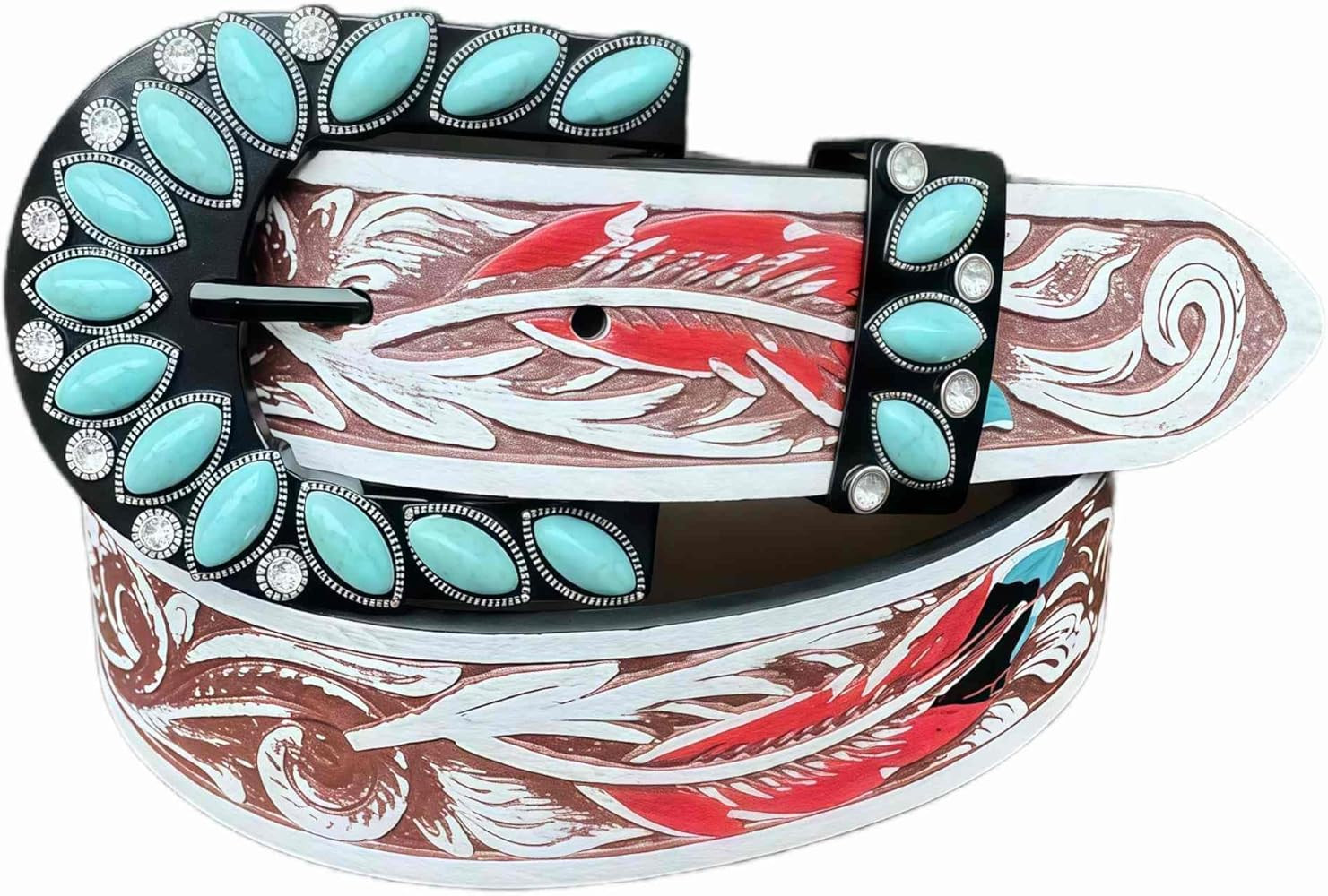 Turquoise Belt for Women, Brown Western Leather Belts for Women, Vintage Country Cowgirl Belt, We... | Amazon (US)