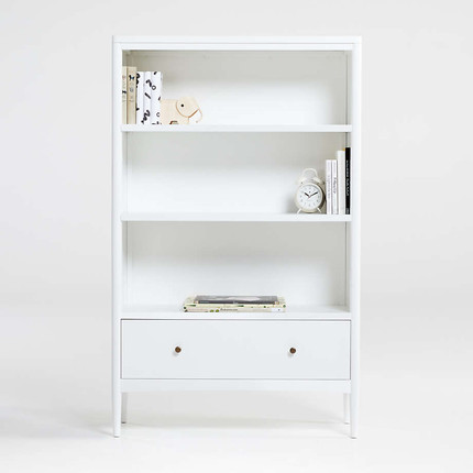 Hampshire Tall Cozy Grey Wood 3-Shelf Bookcase with Drawer