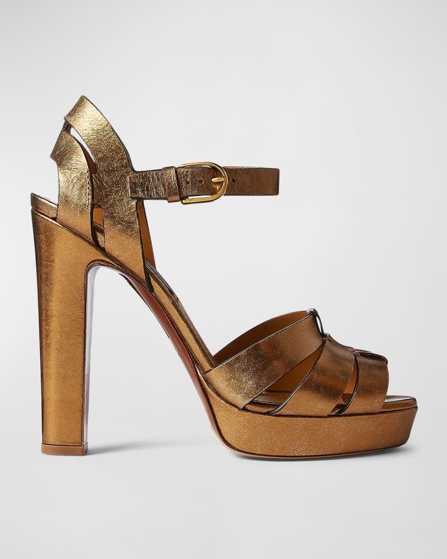 Ralph Lauren Callahan Metallic Ankle-Strap Platform Sandals | Neiman Marcus