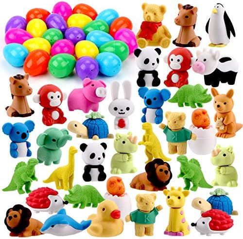 UFUNGA 24 Pack Prefilled Easter Eggs with 48 Animal Erasers, Pencil Erasers Easter Basket Stuffer... | Amazon (US)