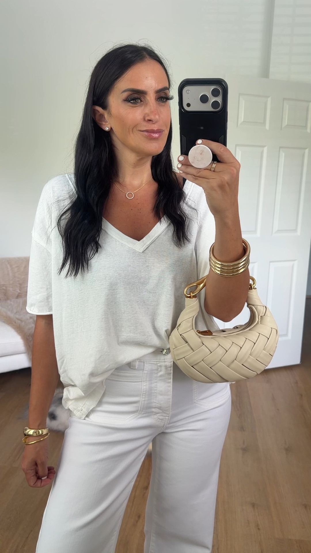 Free people v neck tee wearing size small but could have done an xs. Frame white jeans wearing size 27