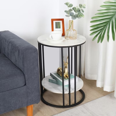 2-Tier Round Side End Table Living Room Coffee Table w/ Storage Shelf Black | Target