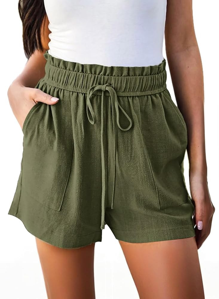 Hody Lovy Linen Beach Vacation Shorts for Women Dressy Casual Summer Outfits High Waisted Lounge ... | Amazon (US)