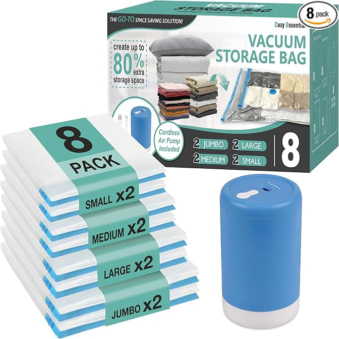Cozy Essential Travel Vacuum Storage Bags with Rechargeable Cordless USB Pump, Space Saver Bags f... | Amazon (US)