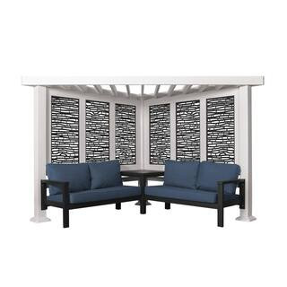 Ridgedale 8 ft. x 8 ft. White Steel Modern Cabana Pergola with Conversation Seating in Indigo | The Home Depot