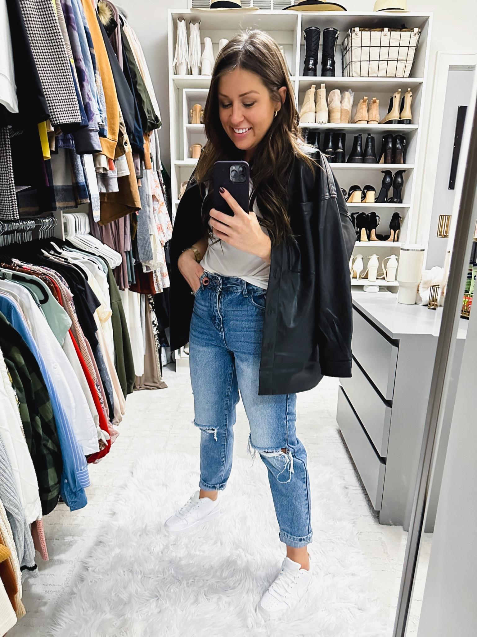 Size down!! Wearing XS in the leather jacket! 🖤🖤🖤

#LTKGiftGuide #LTKunder50 #LTKunder100