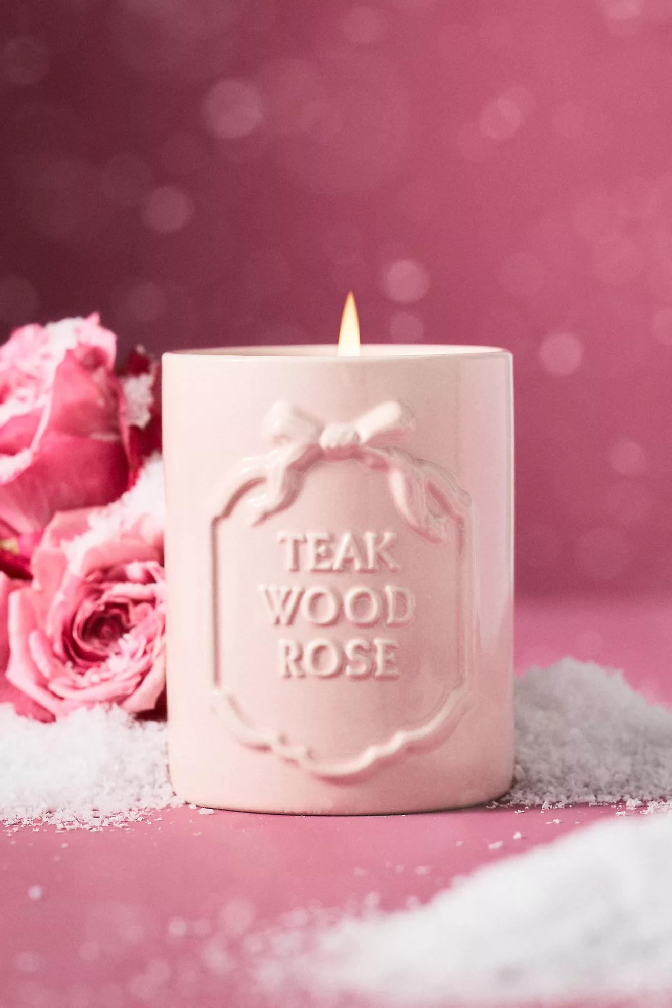 Gingham Bow Woody Teakwood Rose Ceramic Boxed Candle | Anthropologie (US)