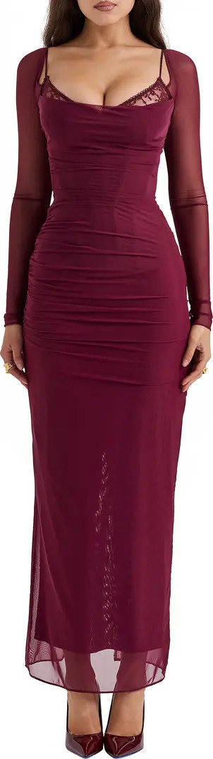 Katrina Lace Mesh Long Sleeve Gown | Nordstrom