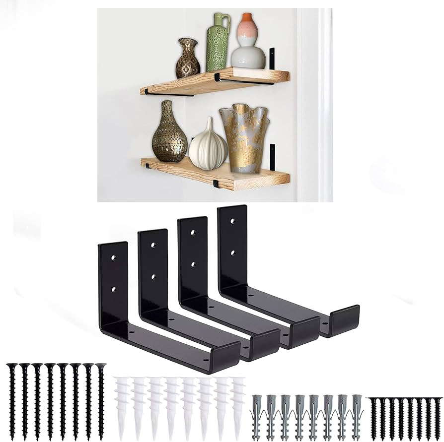 Shelf Brackets 4 Pack Heavy Floating Duty 5.5"L x 4.0"H x 1.5"W Black Metal Shelves Wall Mounted ... | Amazon (US)
