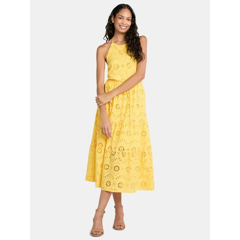 Time and Tru Women's and Women Plus's Eyelet Halter Dress, Sizes XS - 4X | Walmart (US)