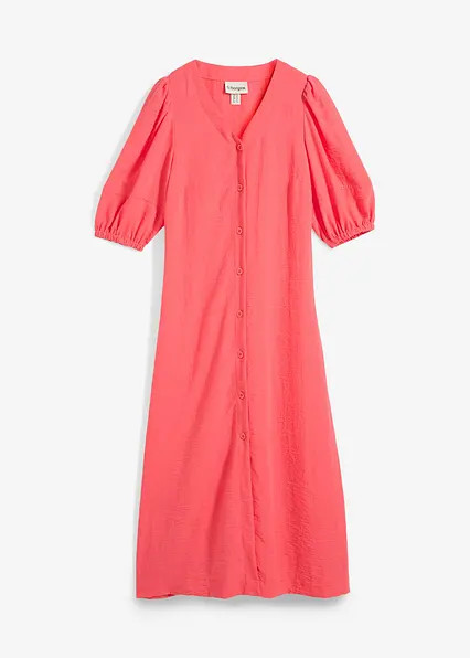 Langes Kleid mit Knopfleiste und Volumenärmeln - pink | bonprix | Bonprix DE