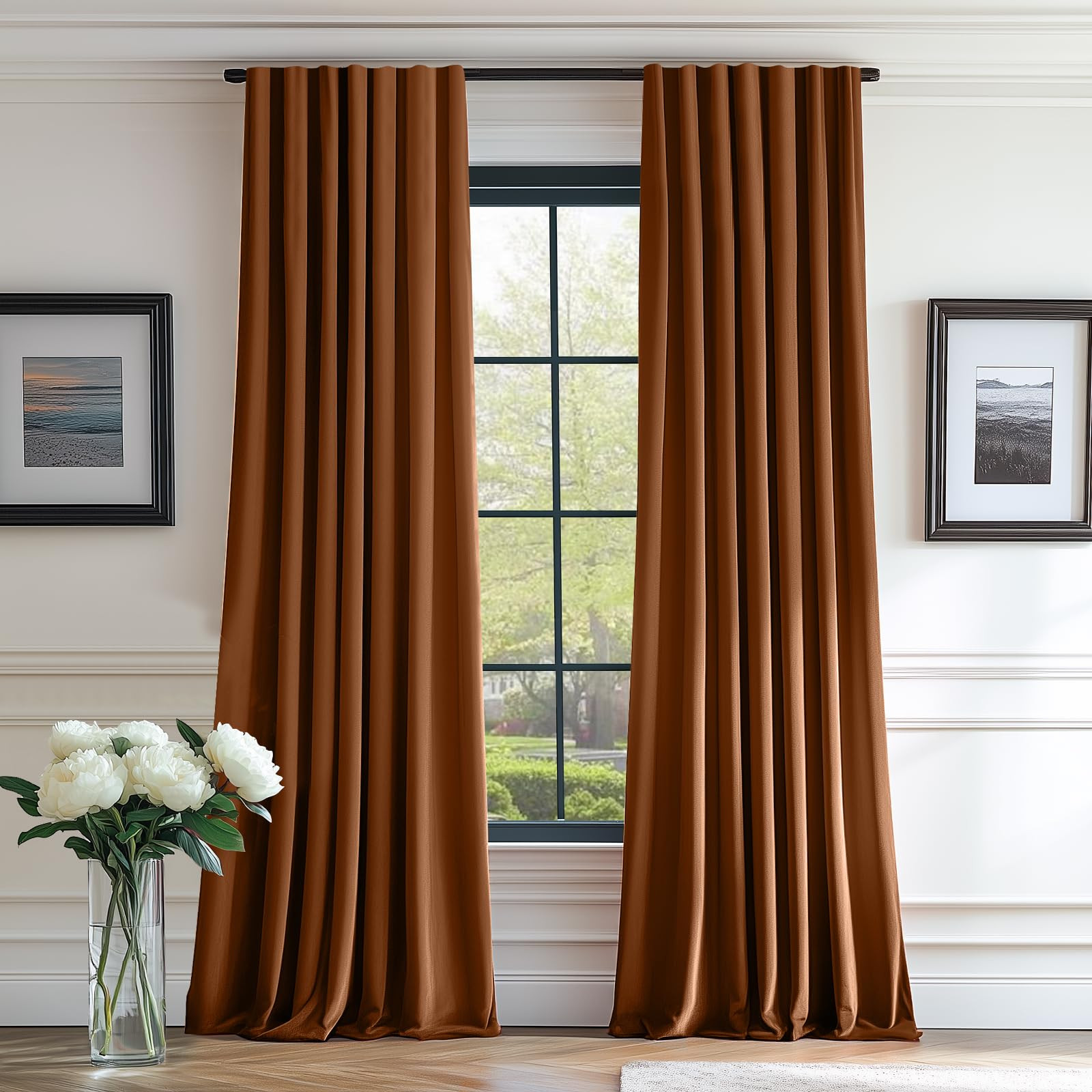 Lazzzy Burnt Orange Velvet Curtains Thermal Insulated 84 Inch Room Darkening Window Drapes Super ... | Amazon (US)