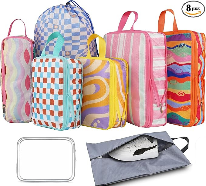 8 Pcs Compression Packing Cubes Travel for Suitcases, Waterproof Luggage Organizer Washable Stora... | Amazon (US)