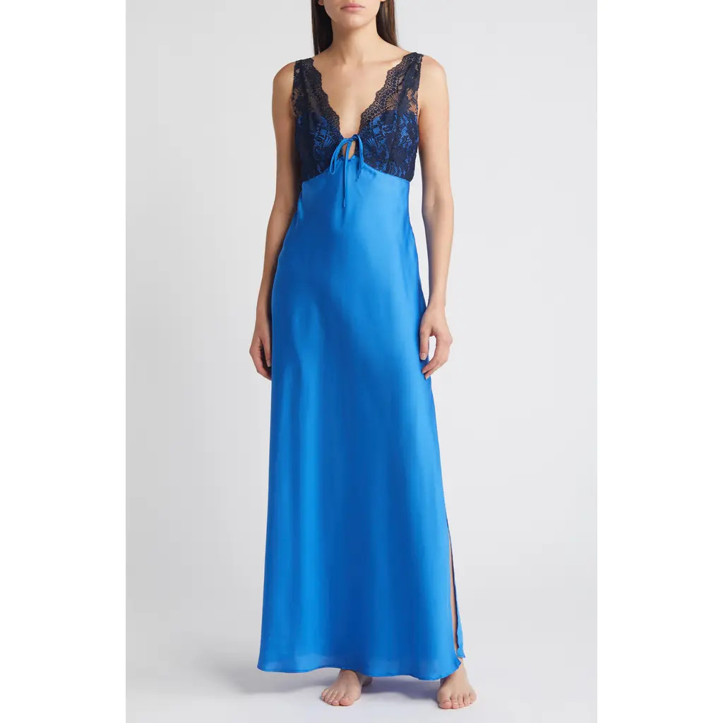 Free People Country Side Lace Trim Nightgown in Campanula Combo at Nordstrom, Size Small | Nordstrom