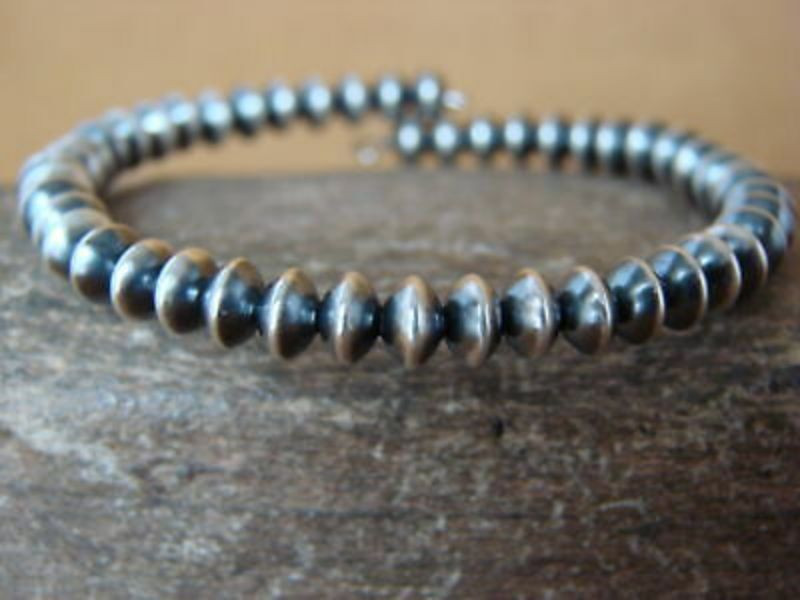 Native American Sterling Silver Navajo Pearl Saucer Bead Memory Bracelet by Jake | eBay US
