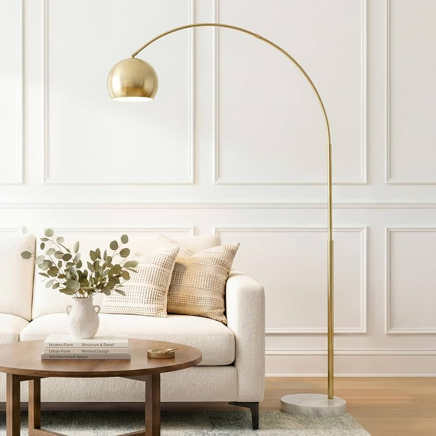 Brightech Olivia Floor Lamp - Chic Arc Lamp with Rounded Spolight Head and Marble Base for Living... | Amazon (US)