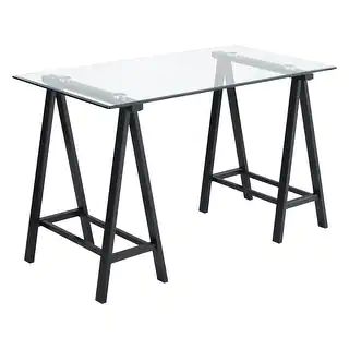 Middleton Desk with Clear Glass Top and Metal Base - Chrome | Bed Bath & Beyond
