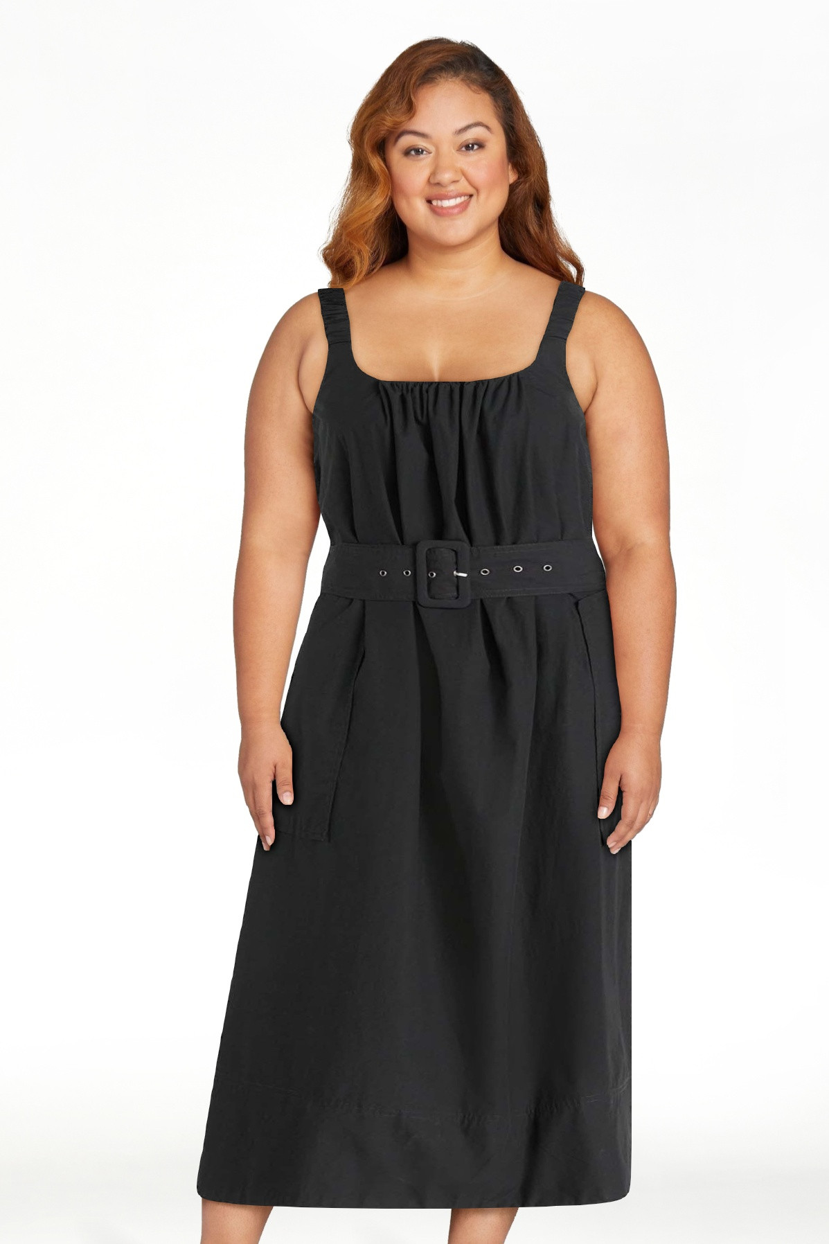 Free Assembly Women's and Women's Plus Belted Cotton Utility Midi Dress, Sizes XS-4X | Walmart (US)