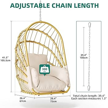 YITAHOME Hanging Egg Chair Without Stand, Rattan Wicker Swing Egg Chair with Resistant Cushion, 3... | Amazon (US)