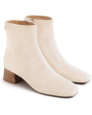 Coutgo Womens Ankle Boots Chunky Low Heel Square Toe Booties Side Zipper Winter Dress Shoes | Amazon (US)