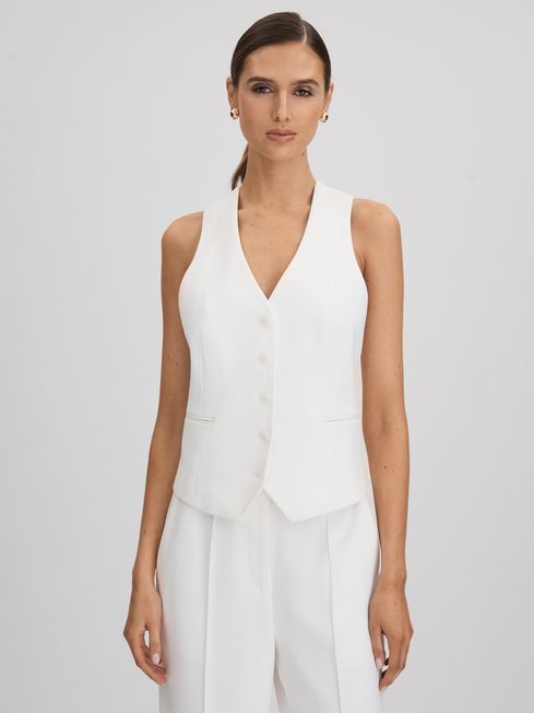 Reiss White Sienna Crepe Adjustable Suit Waistcoat | Reiss UK