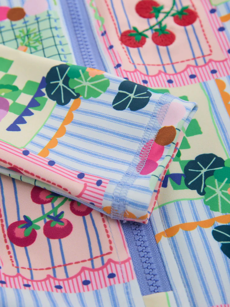 Blue Stripe Vegetable Print Sunsafe Long Sleeve Swimsuit (3mths-7yrs) | Next US