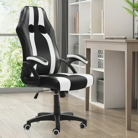 Stoneway Adjustable & Ergonomic Swivel Gaming Chair White and Black | Walmart (US)