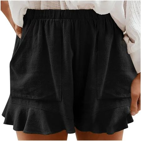 Owordtank Womens Flowy Shorts Plus Size Elastic Waist Casual Solid Color Loose with Pockets Sweat Sh | Walmart (US)