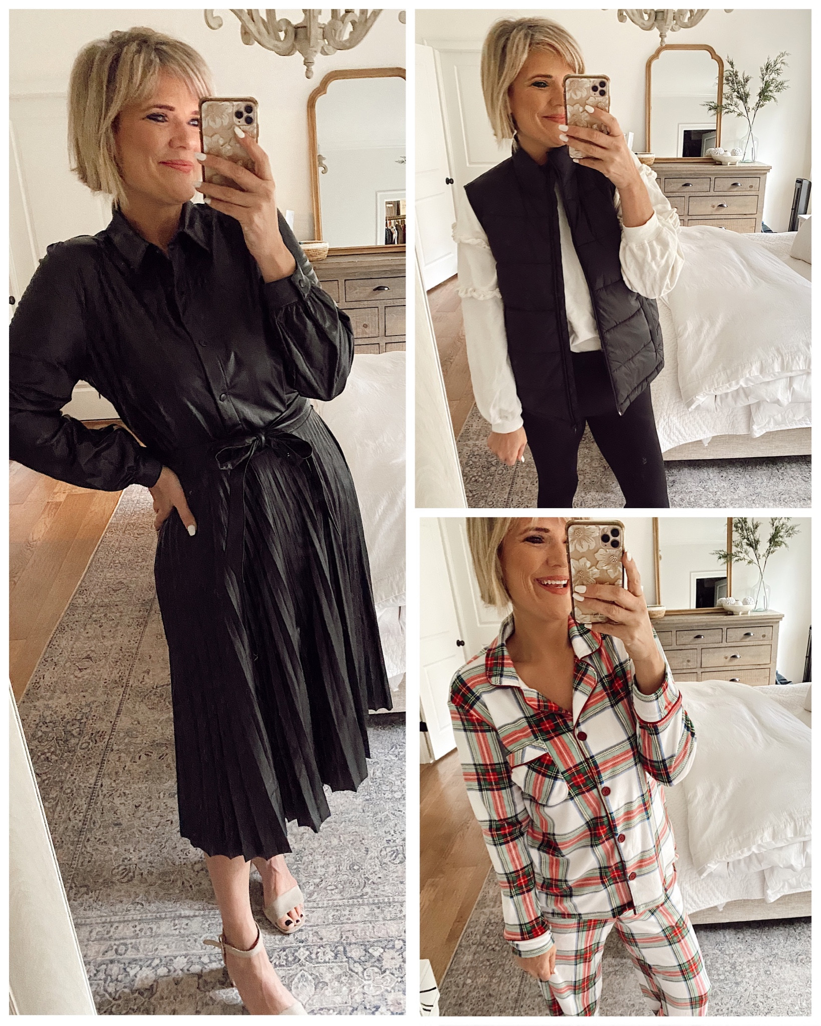 Walmart outfit ideas for Christmas! @walmartfashion #walmartpartner #walmartfashion // faux leather dress // puffer vest // Christmas pjs 

#LTKunder50 #LTKHoliday #LTKSeasonal