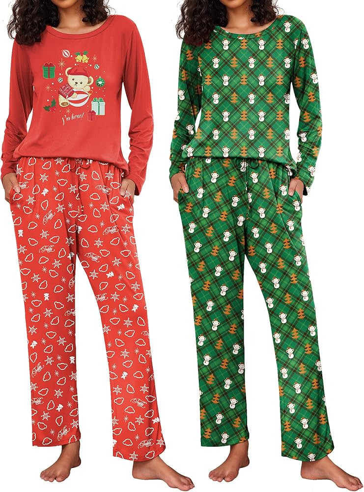 Ekouaer 2 Pack Women's Pajama Set Long Sleeve Top with Jogger Pants Lounge Sets Sleepwear Loungew... | Amazon (US)