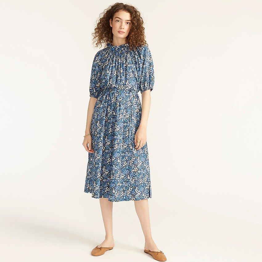 Smocked neck puff-sleeve dress in Liberty® Sea Blossoms | J.Crew US