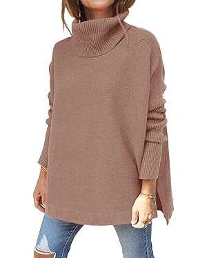 LILLUSORY Women's Turtleneck Oversized Sweaters 2023 Fall Long Batwing Sleeve Spilt Hem Tunic Pul... | Amazon (US)