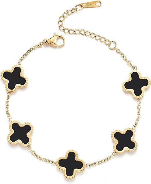 TICVRSS 18K Gold Plated Lucky Bracelet for Women White/Black/Red Bracelets Cute Link Bracelets Je... | Amazon (US)