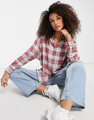 ASOS DESIGN WFH long sleeve boyfriend shirt in red and white check | ASOS (Global)