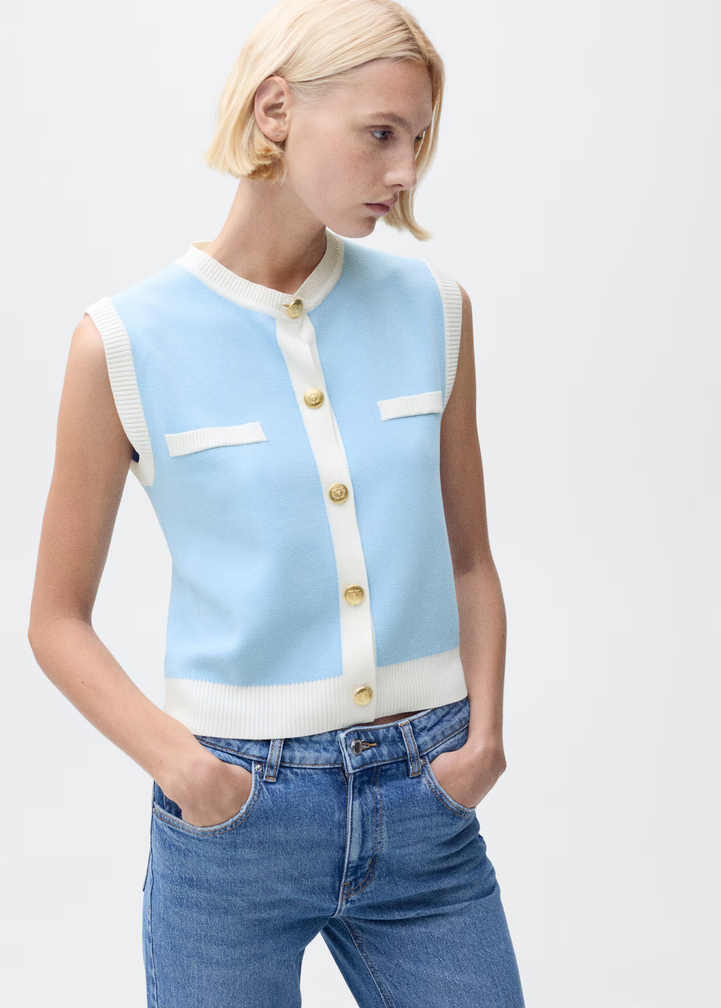 Knitted waistcoat with contrast piping - Women | MANGO USA | Mango (US/MX/AU)