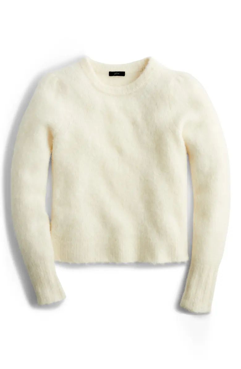 Puff Sleeve Fuzzy Crewneck Sweater | Nordstrom