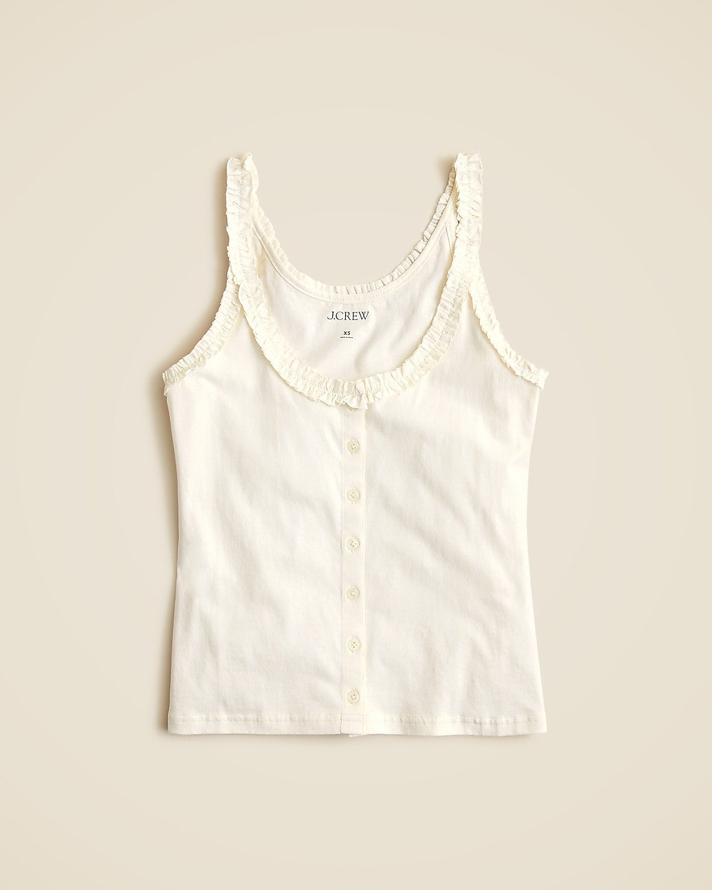 Broken-in jersey button-front tank top with ruffle trim | J. Crew US