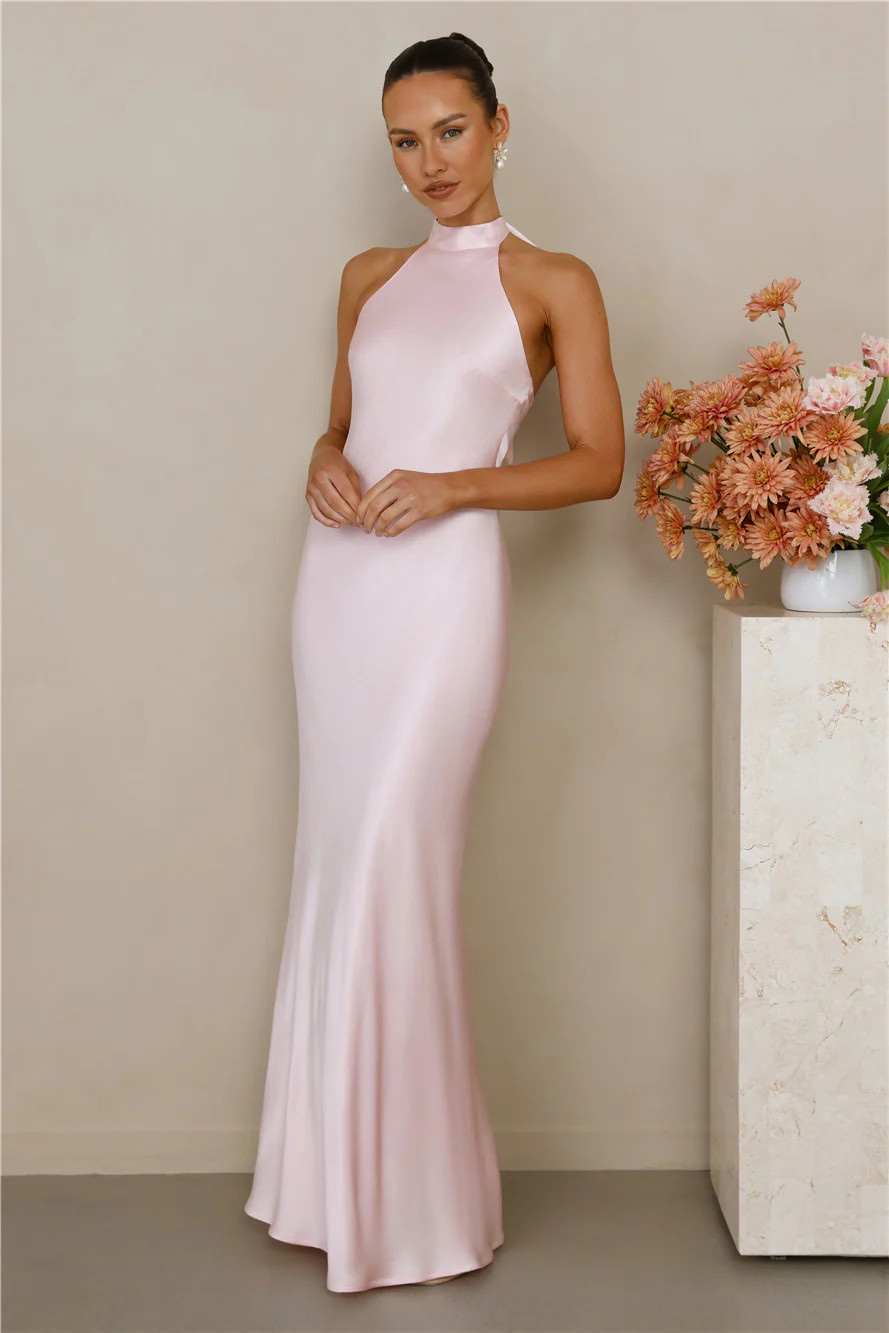 The Cleo Halter Satin Maxi Dress Pink | Hello Molly (US)