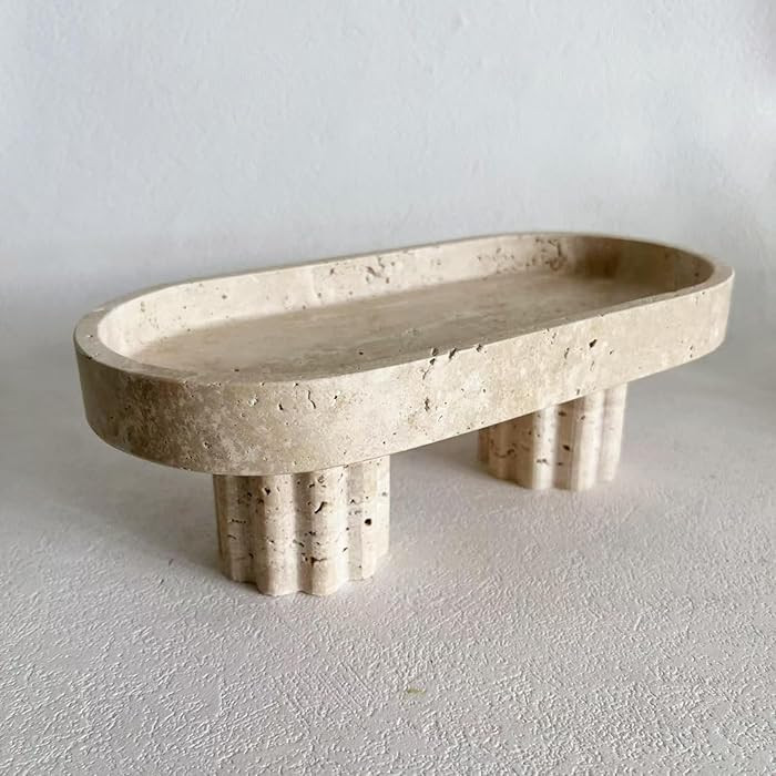Natural Travertine Oval Decorative Tray with Scalloped Legs, 9.8 x 4.7 inch, Vanity Organizer for... | Amazon (US)