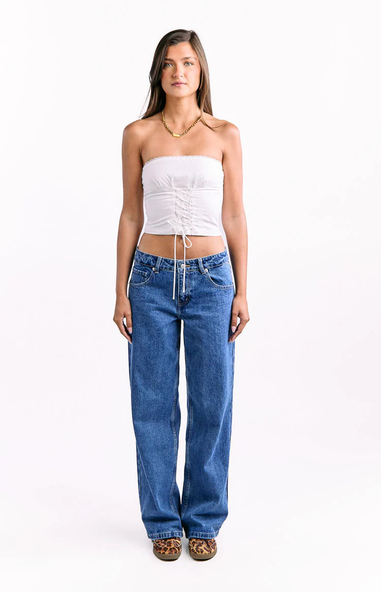 Charli Mid Wash Low Waist Baggy Leg Jeans | Beginning Boutique (US)