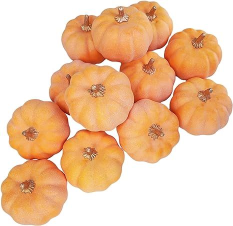 Winlyn 12 Pcs Small Artificial Orange Pumpkins Decorative Fall Pumpkins Rustic Harvest Pumpkins F... | Amazon (US)