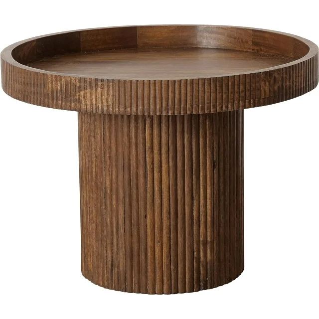 Mid Century Modernist Pedestal Side Table, Dark Mango Wood, Rimmed, Round, Fluted Column Base, 17... | Walmart (US)